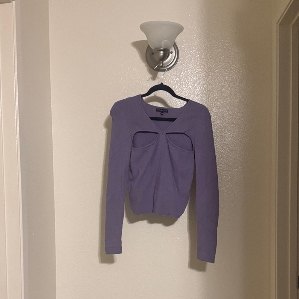 Purple Long Sleeve Cutout Top